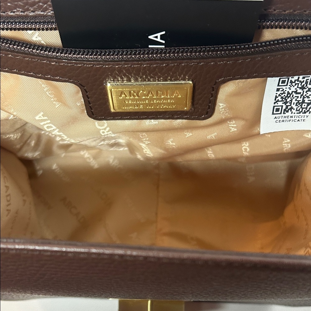 New Arcadia Brown Leather Satchel with Gold Accents - Picture 8 of 9